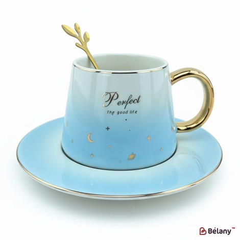 Керамічна чашка із блюдцем "Perfect" блакитна