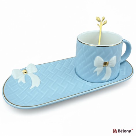 Керамічна чашка із блюдцем "Softy bow" блакитна