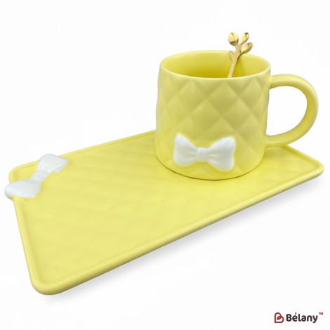 Керамическая чашка с блюдцем "Softy" желтая