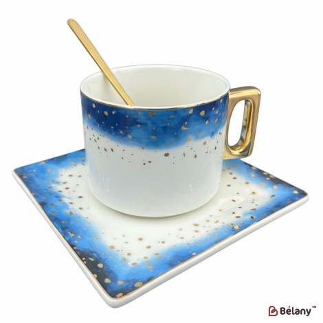 Керамическая чашка с блюдцем "Space Dust" синяя