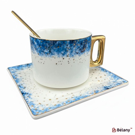 Керамическая чашка с блюдцем "Space Dust" голубая