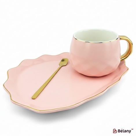 Керамическая чашка с блюдцем "Oyster" розовая