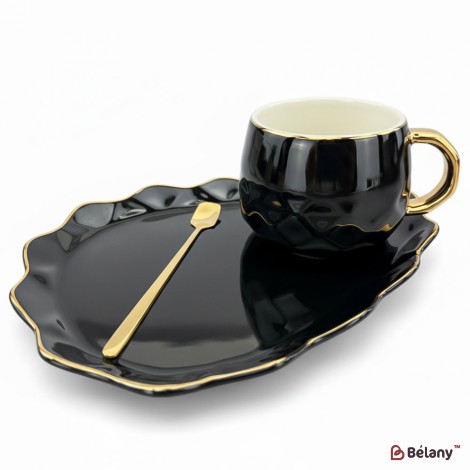 Керамическая чашка с блюдцем "Oyster" черная