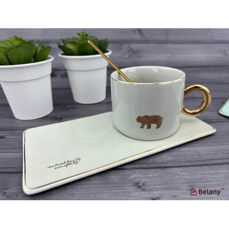 Керамічна чашка із блюдцем "Animals" сіра