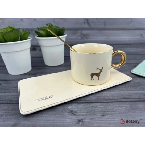 Керамічна чашка із блюдцем "Animals" кремова