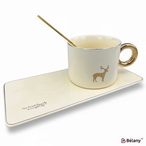 Керамічна чашка із блюдцем "Animals" кремова