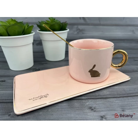 Керамічна чашка із блюдцем "Animals" рожева