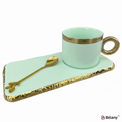 Керамическая чашка с блюдцем "Gold edge" мятная