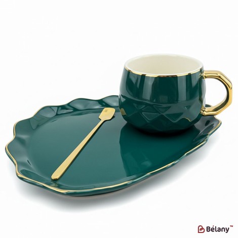 Керамическая чашка с блюдцем "Oyster" изумруд