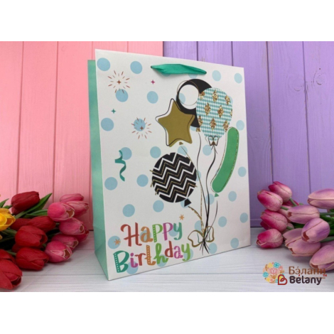 Подарочный пакет "Happy Birthday" шарики S