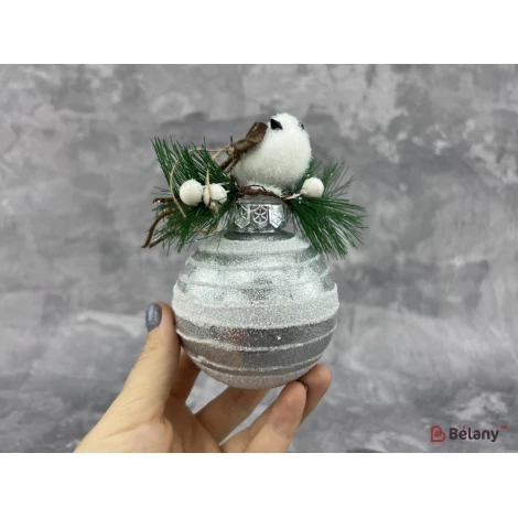 Елочная игрушка "Bird on silver ball"