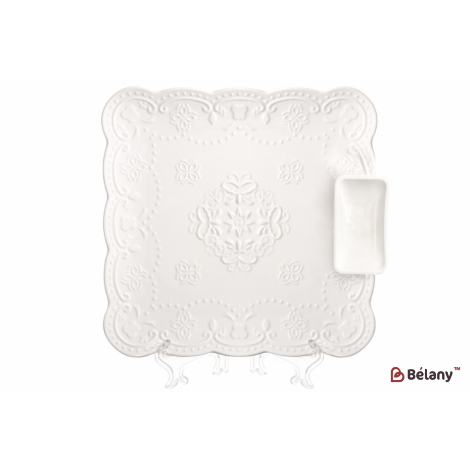 Квадратное фарфоровое блюдо с соусником 26см "Magic Lace"