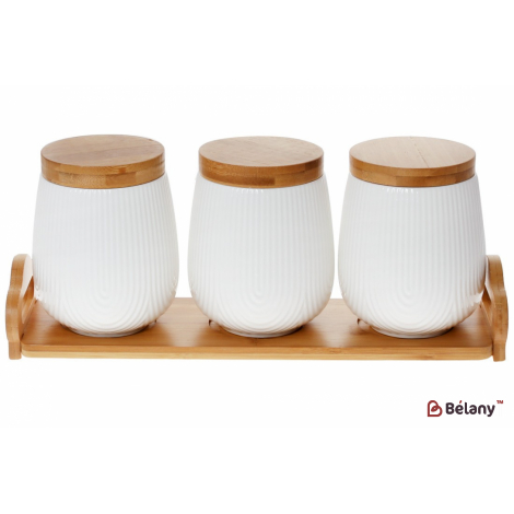 Набір банок на бамбуковій підставці "White" (3 шт) 900 мл