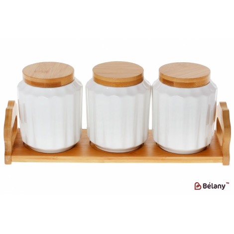 Набір банок на бамбуковій підставці "White" (3 шт) 600 мл