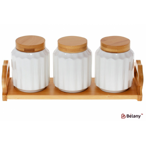 Набір банок на бамбуковій підставці "White Co." (3 шт) 350 мл