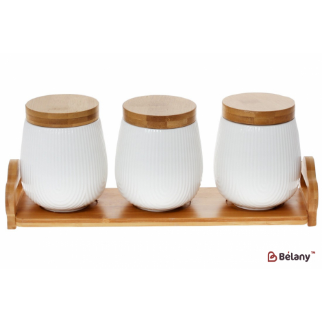 Набір банок на бамбуковій підставці "White Co." (3 шт) 600 мл
