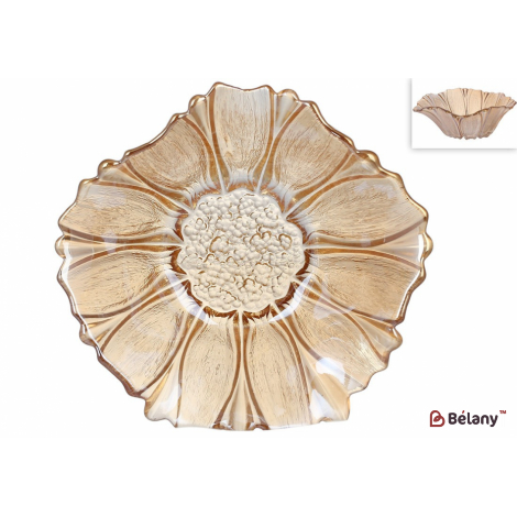 Скляне блюдо 18.5 см "Flower" янтарне