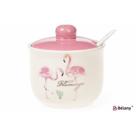 Керамическая сахарница с крышкой  " Pink Flamingo",ложечка в комплекте