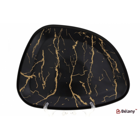 Фарфоровое блюдо 31 см "Marmo black" с позолотой