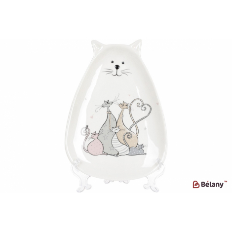 Керамічне блюдо, 24 см "Cat family", біле