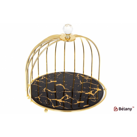 Фарфоровая подставка в форме клетки для птицы 22 см "Marmo black"