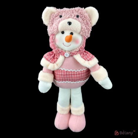 Декоративная фигура "Snowmanin a hat with bear" розовый