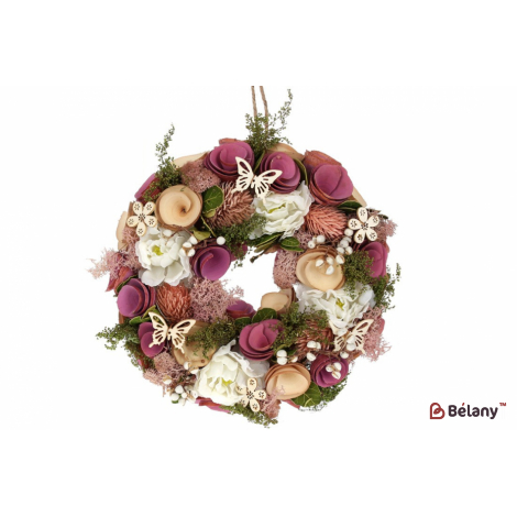 Великодній вінок (декоративний) 24 см "Magic of flowers" кремовий, фіолетовий