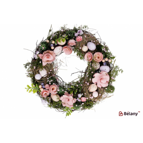 Великодній вінок (декоративний) 31 см "Spring whiteflower" рожевий