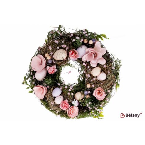 Великодній вінок (декоративний) 21 см "Spring whiteflower" рожевий