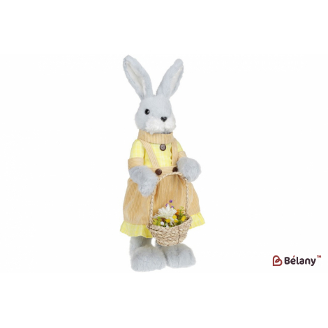 Пасхальная фигура кролик с корзинкой (декор) 59 см " Mrs.Bunny" серый