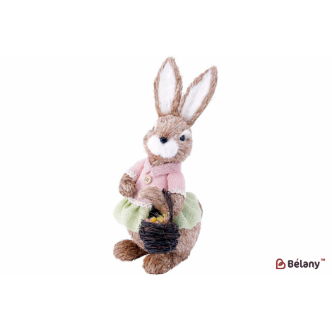 Пасхальная фигура кролик с корзинкой (декор) 36 см " Mrs.Bunny" розовый