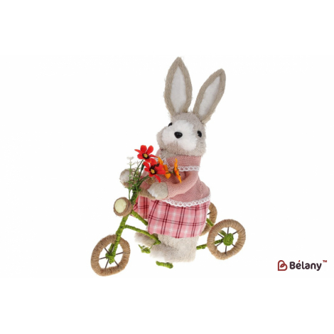 Пасхальная фигура зайчиха на велосипеде (декор) 39 см " Mrs.Bunny" розовый