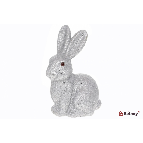 Пасхальная фигурка кролик (декор) 21,5 см " Daisy" серебряный глиттер