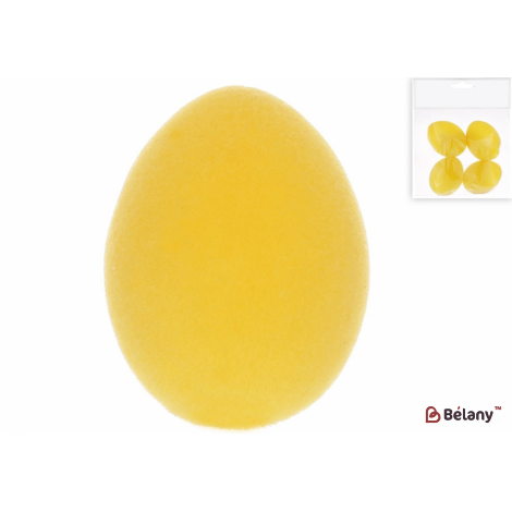 Пасхальное яйцо (набор, 4 шт ) 4*5.5 см "Egg for christs day" флоковое напыление, желтый