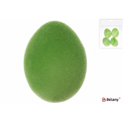 Пасхальное яйцо (набор, 4 шт ) 4*5.5 см "Egg for christs day" флоковое напыление, зеленый лайм