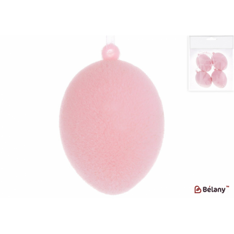 Пасхальное яйцо (набор, 4 шт ) 4*6 см "Egg for christs day" флоковое напыление, розовый