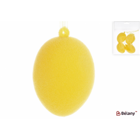 Пасхальное яйцо (набор, 4 шт ) 4*6 см "Egg for christs day" флоковое напыление, желтый