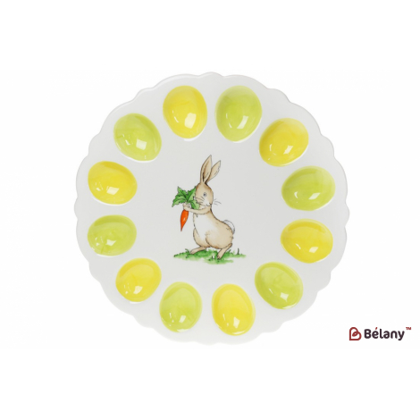 Пасхальная керамическая тарелка для яиц (12 шт)  "Сarrot bunny" белый с желтым
