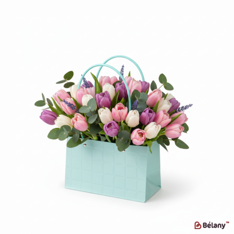 Сумка для цветов "Square" голубая