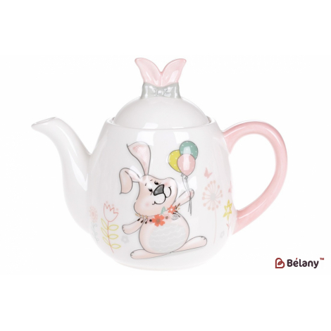 Керамический чайник с крышкой 1000 мл "Merry fellow" ,белый с розовым