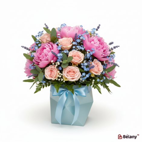 Коробка для цветов "Art" голубая