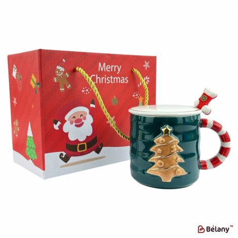 Новорічна чашка у подарунковій упаковці, 420мл, зелена