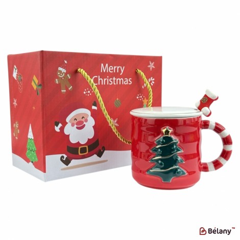 Новорічна чашка в подарунковій упаковці, 420мл, червона