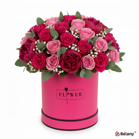 Круглая коробка "Love flower" малиновая