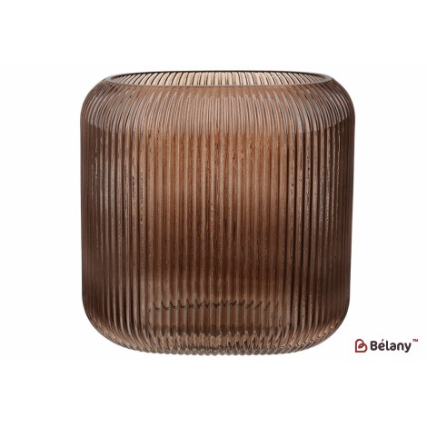 Ваза стеклянная ребристая Elisa, 20*20*12см, цвет - коричневый