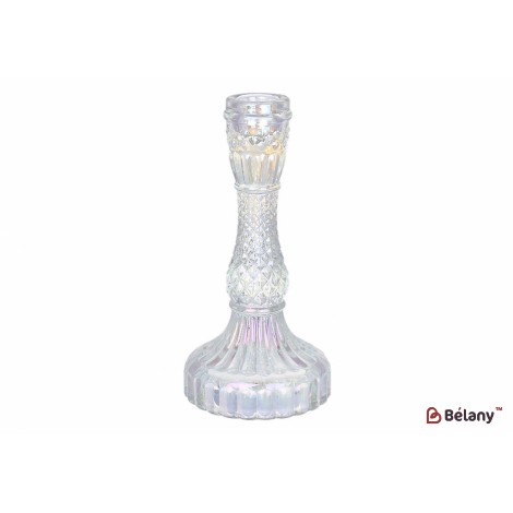 Подсвечник стеклянный прозрачный Crystal (для тонкой свечи), D9.5*17см, цвет - перламут