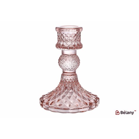 Подсвечник стеклянный Crystal (для тонкой свечи), D9.5*10см, цвет - нежно-розовый