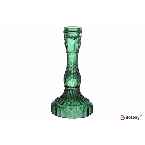 Подсвечник стеклянный Crystal (для тонкой свечи), D9.5*17см, цвет - зеленый