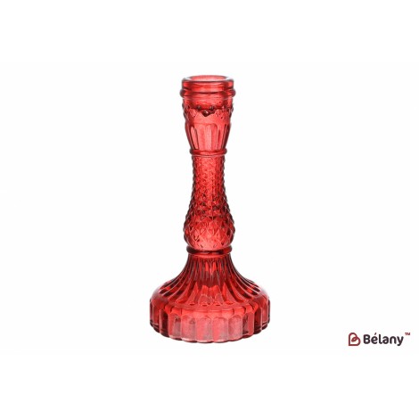 Подсвечник стеклянный Crystal (для тонкой свечи), D9.5*17см, цвет - красный винный