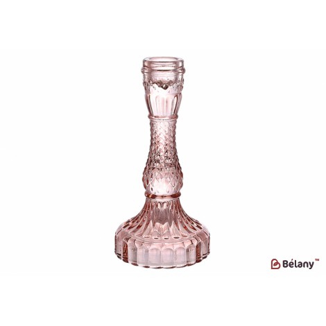 Подсвечник стеклянный Crystal (для тонкой свечи), D9.5*17см, цвет - нежно-розовый